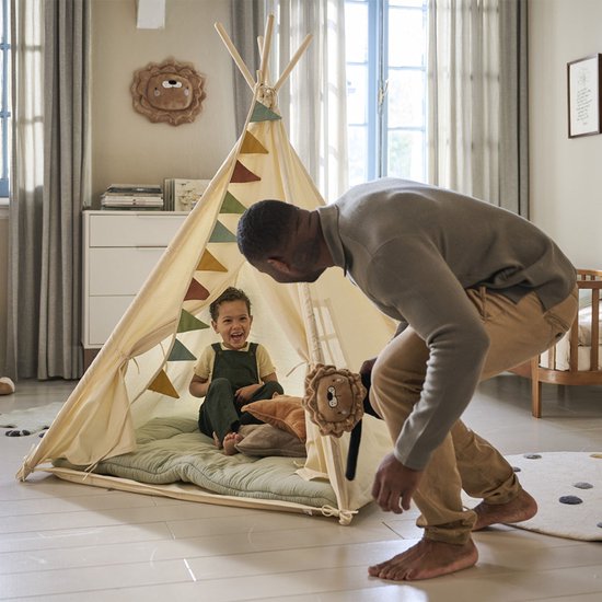 Petite Amélie Speeltent Été – Wigwam met dunne vloerbodem – Tipi 100% katoen – Wasbaar op 30° – Extra veilig & licht door afgeschermd raam