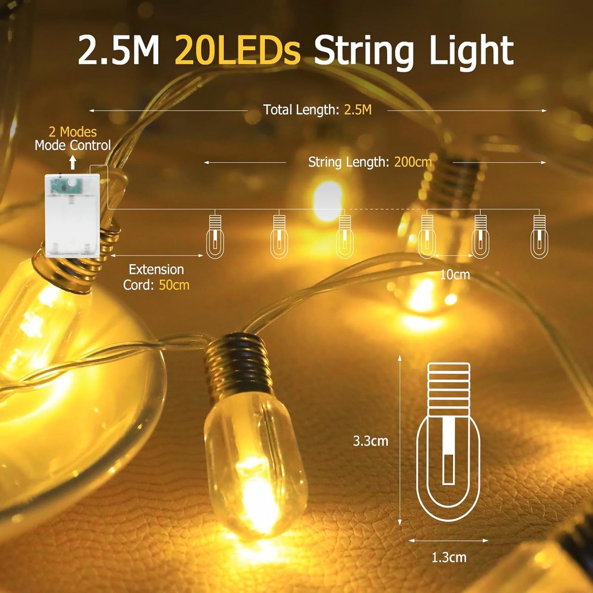 Sfeervolle LED Lichtersnoer op Batterijen met Timer, Warm Wit Licht voor Binnen en Buiten — cadeau in Wonen & Interieur - foto 5