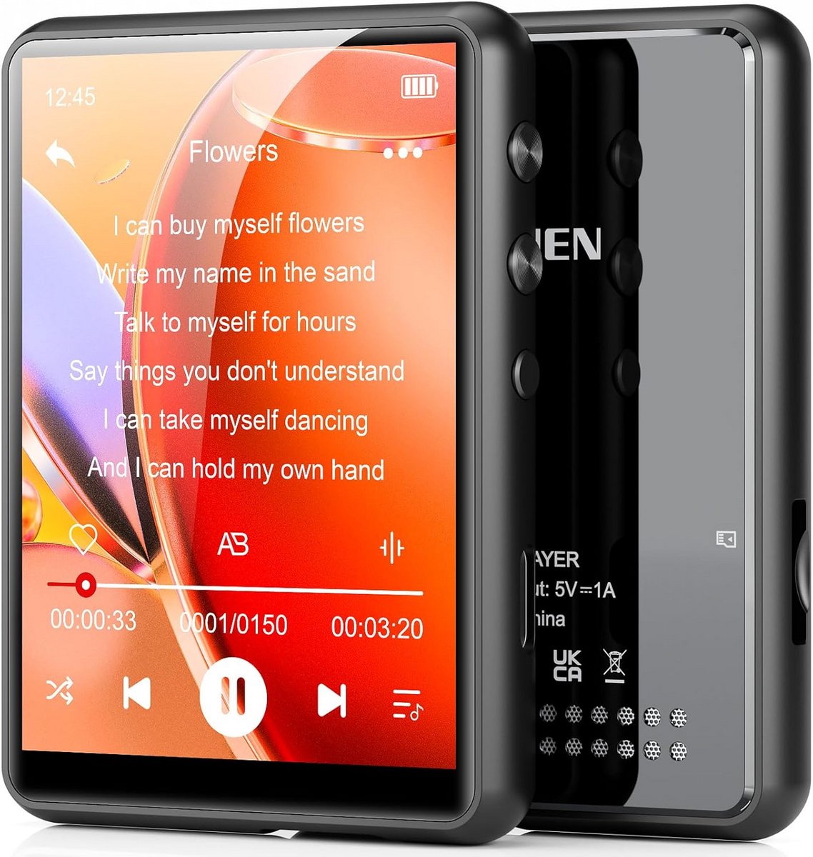 MP3 Speler 64GB met Bluetooth 5.3, Aanraakscherm, FM Radio en Stemrecorder