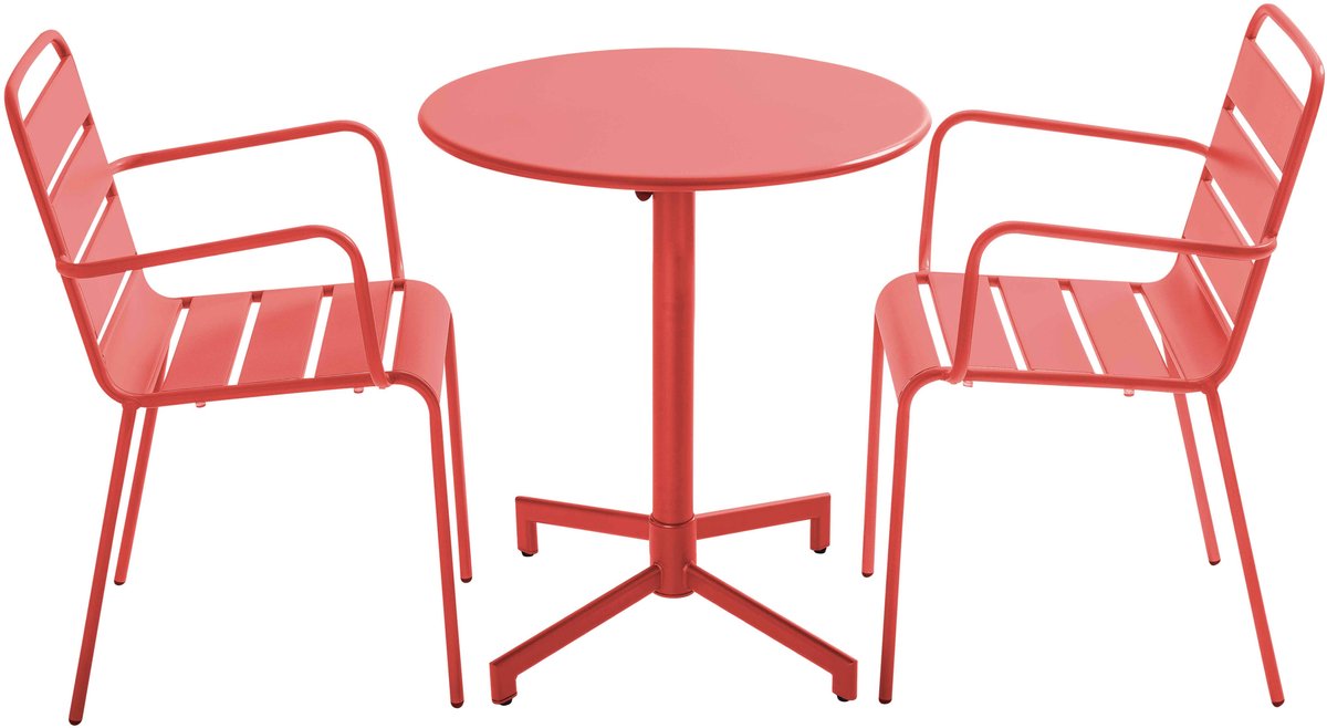 Oviala - Tuintafel en 2 fauteuils in rood metaal - Palavas