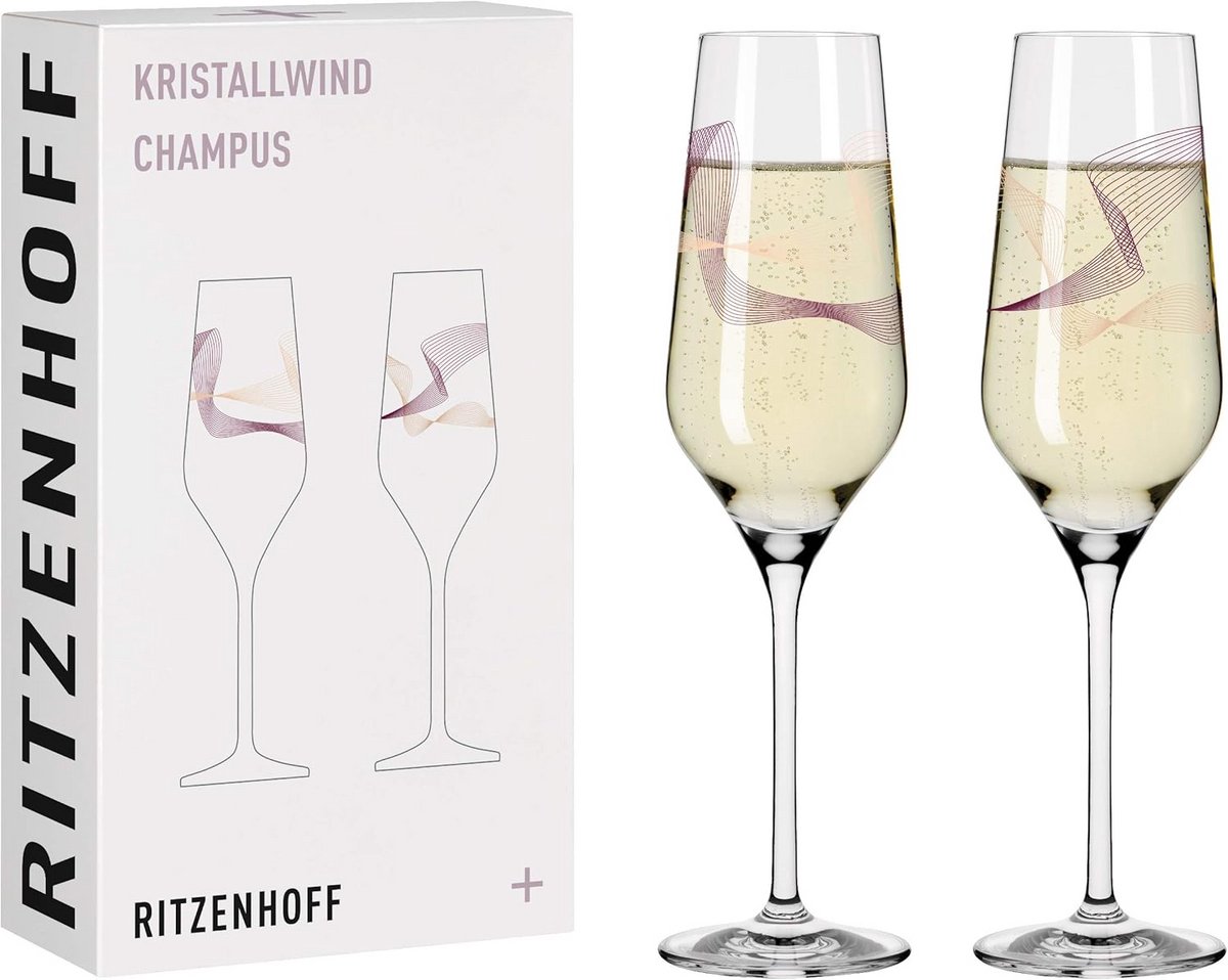 Set van 2 Kristallen Champagneglazen 250 ml met Windmotief