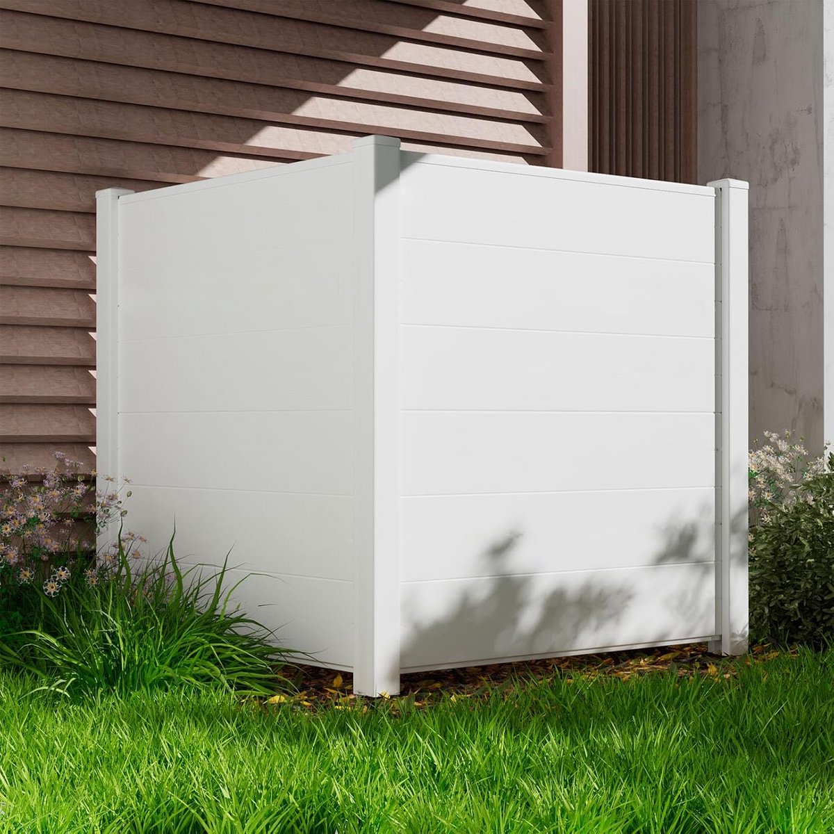 Privacyomheining panelen - Buitenhek decoratie - Apparatuur verbergen - Windbestendig ontwerp - 2 stuks 122 cm - Wit