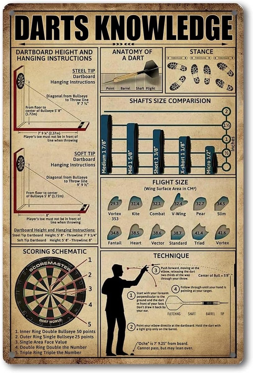 Decoratieve Metalen Wanddecoratie Dartbord Accessoires - Vintage Dart Poster 20x30 Inch