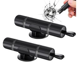 Ruitenbreker - Gordelsnijder - 2 Stuks Veiligheidshamer Zwart - 2 in 1 Safety Hammer & Gordelsnijder - Draagbare Nooduitgang voor in de Auto - Inclusief Testglas en Plakhouder - Gordelsnijder - Veilig Onderweg