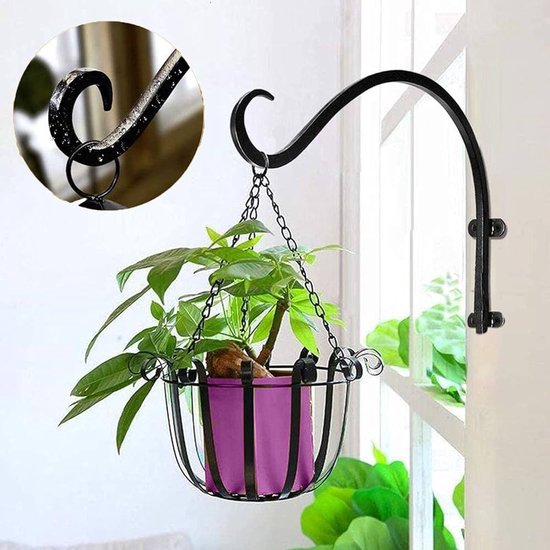 Hangende mand beugels ijzeren wandhaken, metalen zware smeedijzeren muur hangende haken buiten hangende mand haak binnen voor hangende lantaarn, vogelvoeders, windgong, Plant Planter 4PCS wit