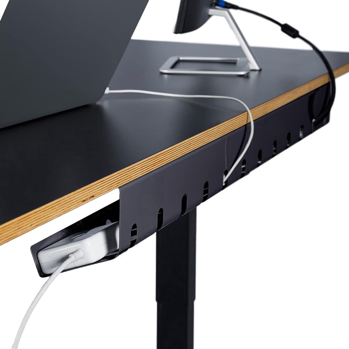 Stunq® Kabelgoot, bureau voor eenvoudige montage onder de tafel, incl. 10 x klittenbandkabelbinders en kabelclips, bureau-organizer voor kantoor/thuiskantoor, tafel, doordachte kabelhouder