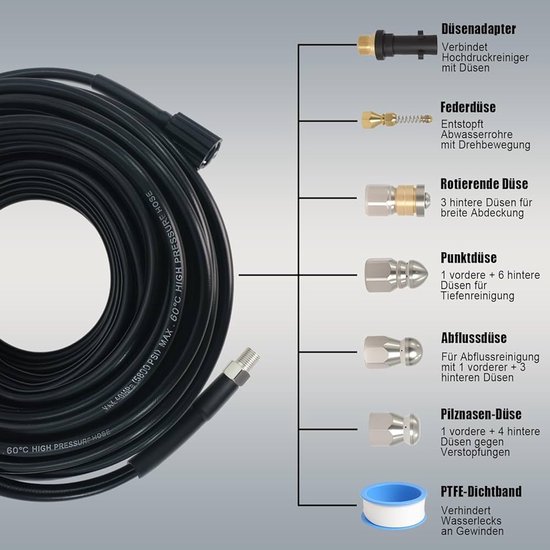 NAMOTEK Tuyau de rechange haute pression 30 m pour série Bosch AQT