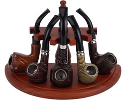 Luxe Pijpenstandaard Hout voor 5 Pijpen - Handgemaakte Palisander Display voor Tabakspijpen