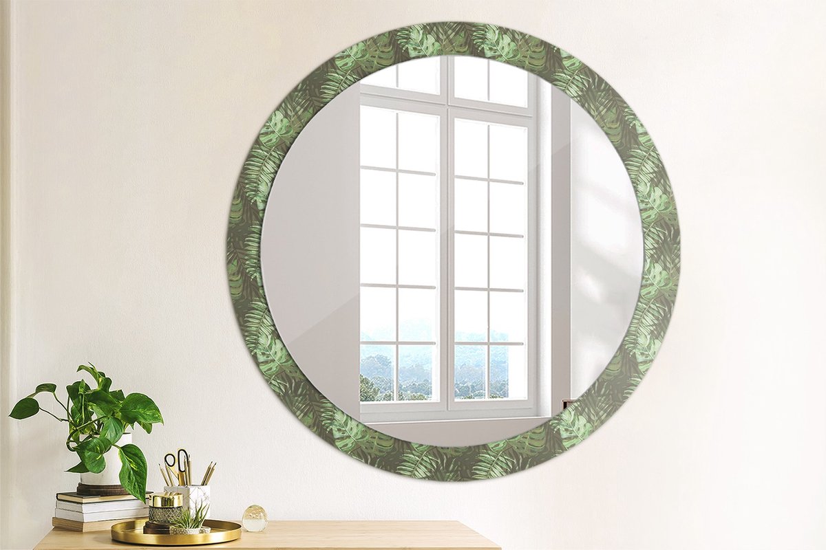 Coloray Bedrukte Spiegel - Tropische bladeren Bedrukte Spiegel - 90 cm - Groente Bedrukte Spiegel - Bedrukte Spiegel - Spiegel Met Bedrukte Lijst - Spiegel Met Decoratie