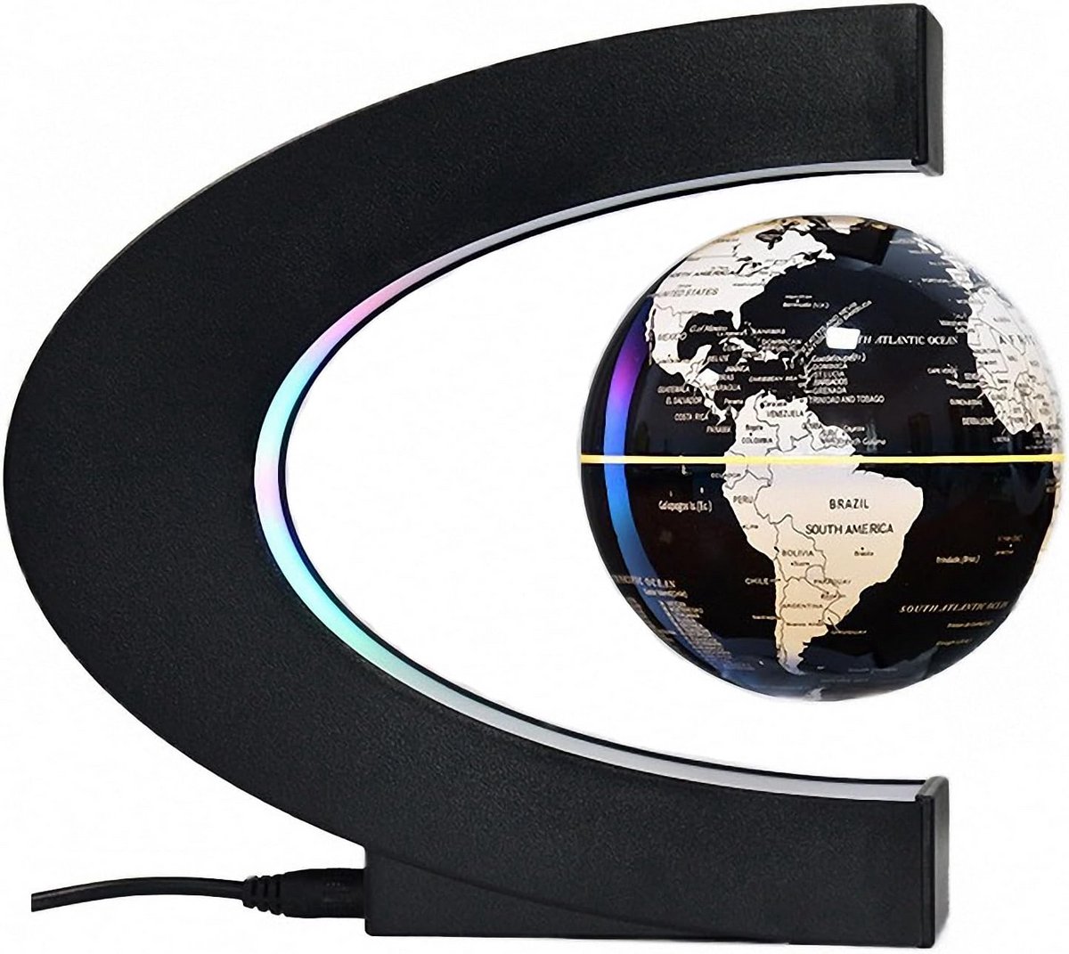 Zwevende Wereldbol Nachtlampje met LED-Verlichting - C-vormige Magnetische Levitatie Decoratie voor Slaapkamer en Kantoor