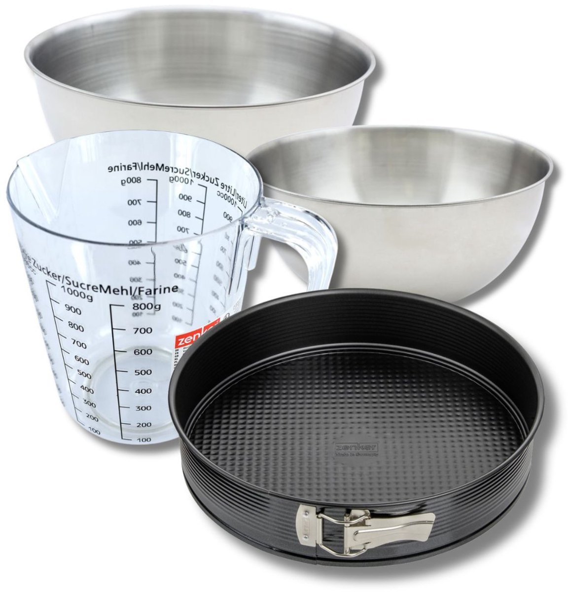 Bakkersset met 24 cm springvorm, 2 mengkommen, maatbeker en spatel Zenker