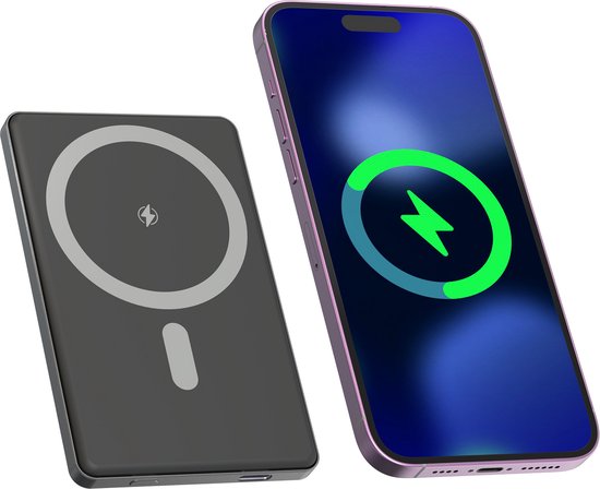Powerbank Denver 5000 mAh magnetisch draadloos opladen 15W Magsafe geschikt iPhone 12-17 USB-C snellader