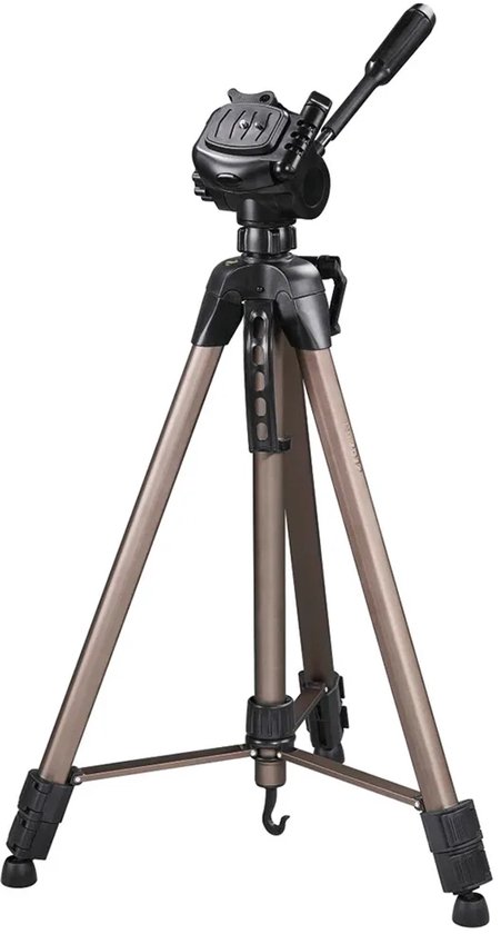 Een bronzen Hama Star 63 statief in uitgeschoven positie met zwarte details.