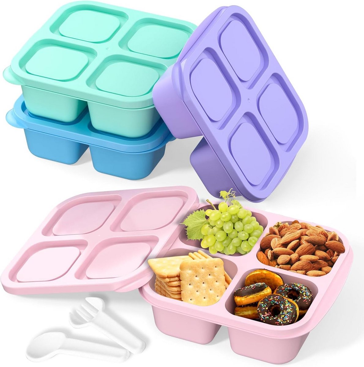Bento Lunchbox met 4 Vakken - Herbruikbare Snackcontainer voor Kinderen en Volwassenen