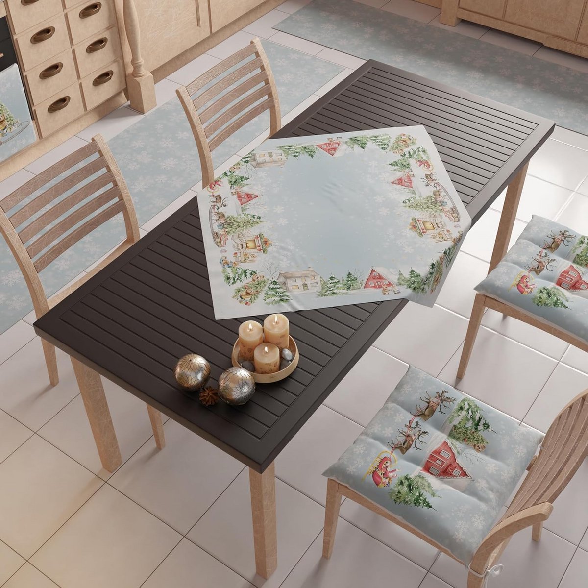 Tafelloper 90 x 90 cm Sneeuwthema - 100% Microvezel, Gemaakt in Italië