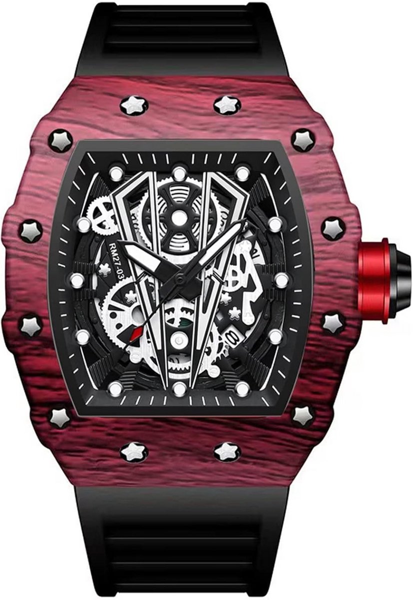 Mannenhorloge met Skelet Wijzerplaat en Siliconen Band