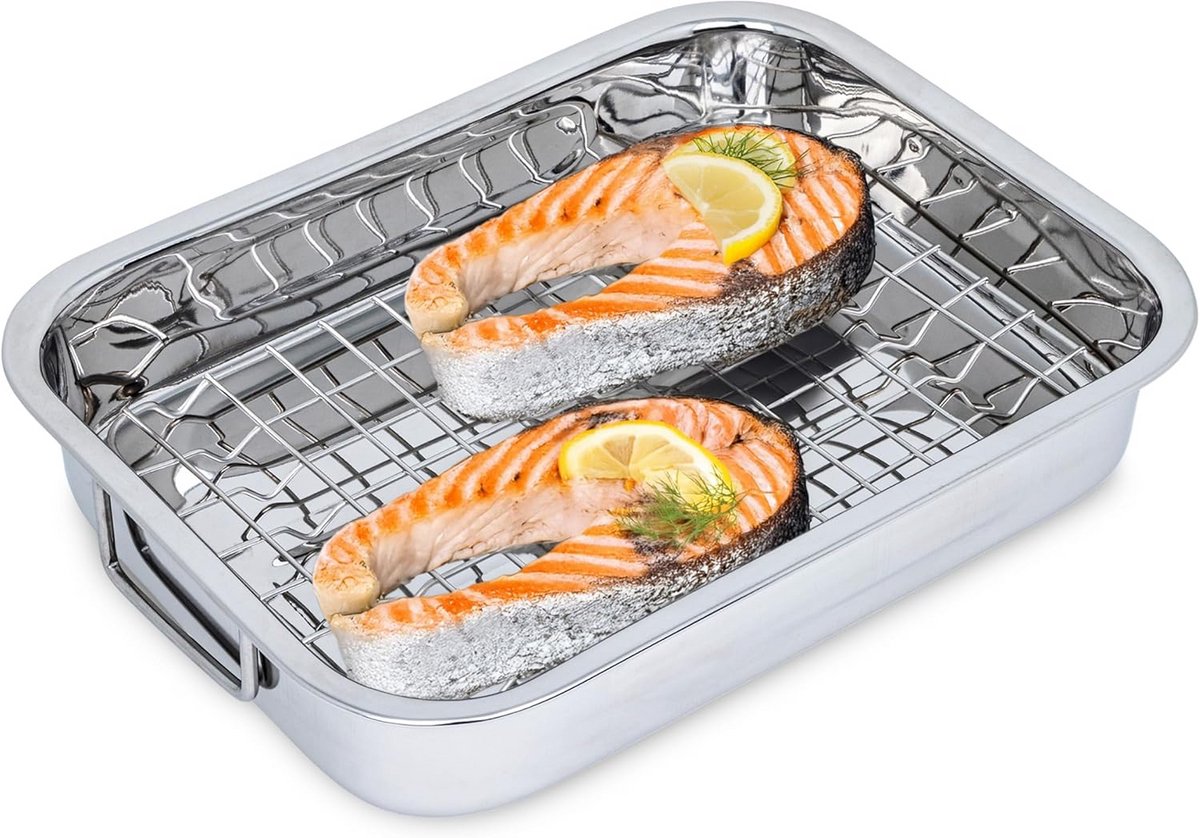 Braadpan met grillrooster 32 cm – roestvrijstaal, oven en grill, inklapbare handgrepen, vaatwasmachinebestendig