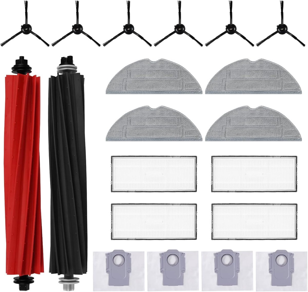 20-Delige Accessoire Set Voor De Roborock S8 Pro Ultra Stofzuiger, Inclusief Reserveonderdelen. Bevat 2 Hoofdborstels, 4 Hepa-Filters, 4 Dweildoeken, 4 Stofzakken En 6 Zijborstels.