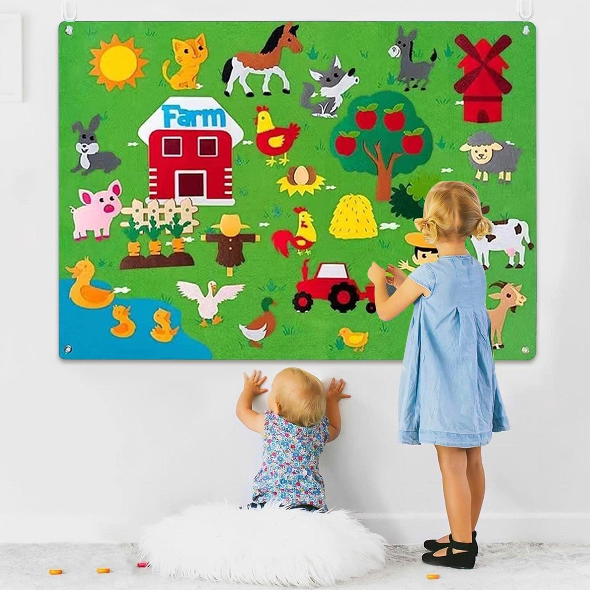 Viltbord Voor Kinderen - Driedimensionaal Thema: Verhalen Vertellen - Viltbord Set Voor De Boerderij - Interactief Kinderspeelgoed - Vroeg Leren Peuterspeelgoed 75*105cm