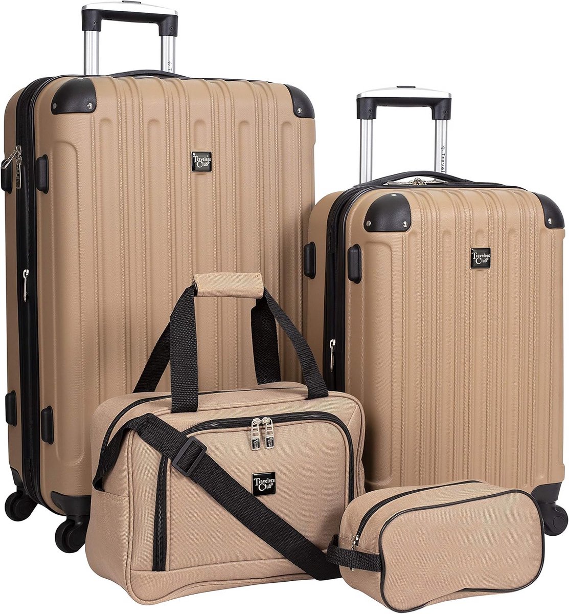 4-delige hardcase reisset met 4 wielen - lichtbruin