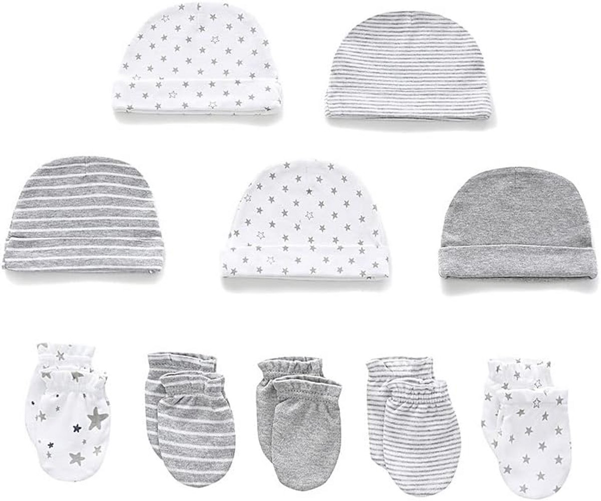 Zachte Pasgeboren Babykleding Set 0-12 Maanden - 5 Tops + 4 Broekjes + 5 Mutzen en Wanten