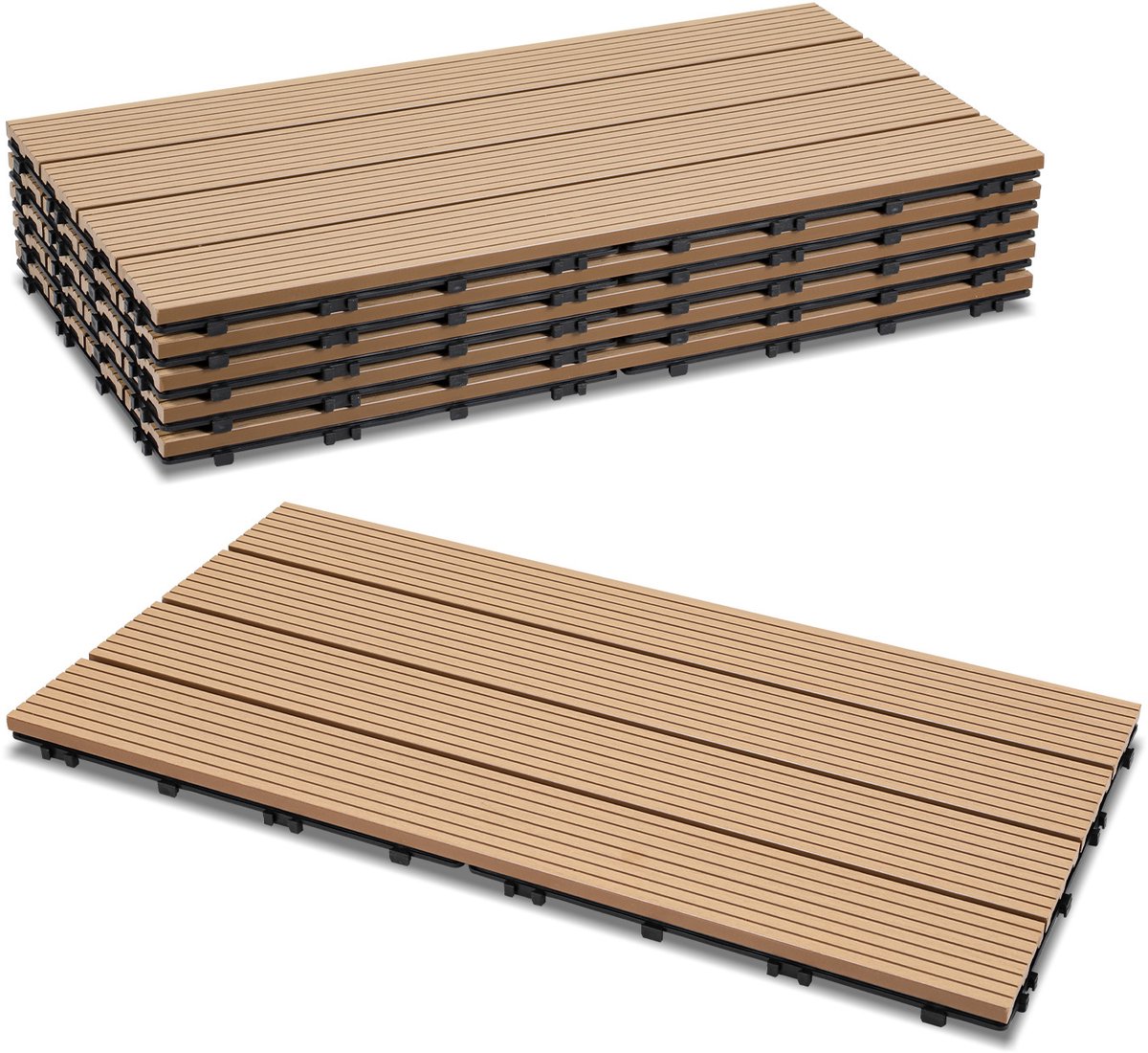 Set van 48 WPC-terrastegels, 4 latten, 30 × 60 cm, kliksysteem, hout-kunststofcomposiet in teaklook