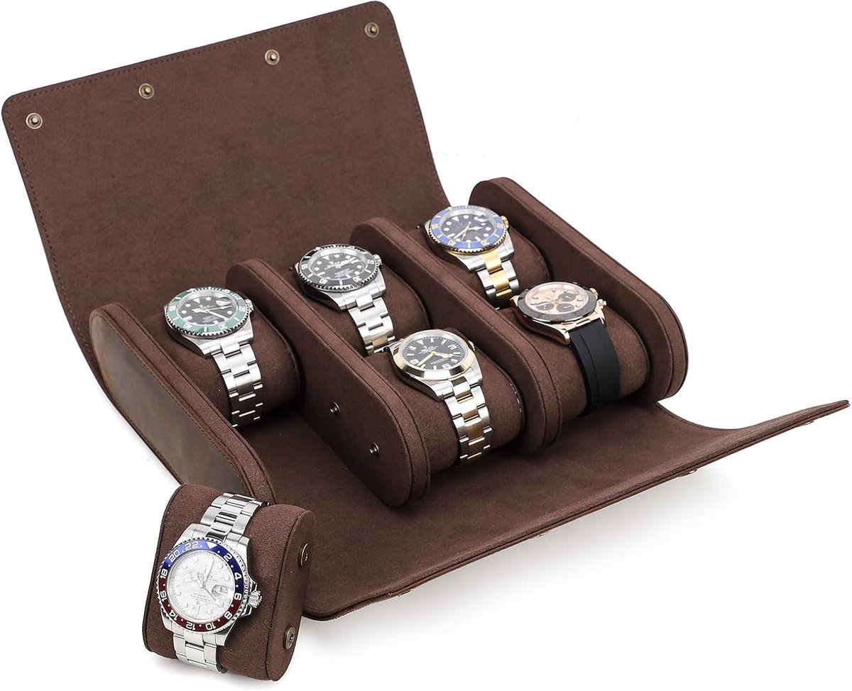 Leren Reishorlogekoffer met Zachte Voering, Horlogebox voor 1-8 Horloges, Vintage Stijl