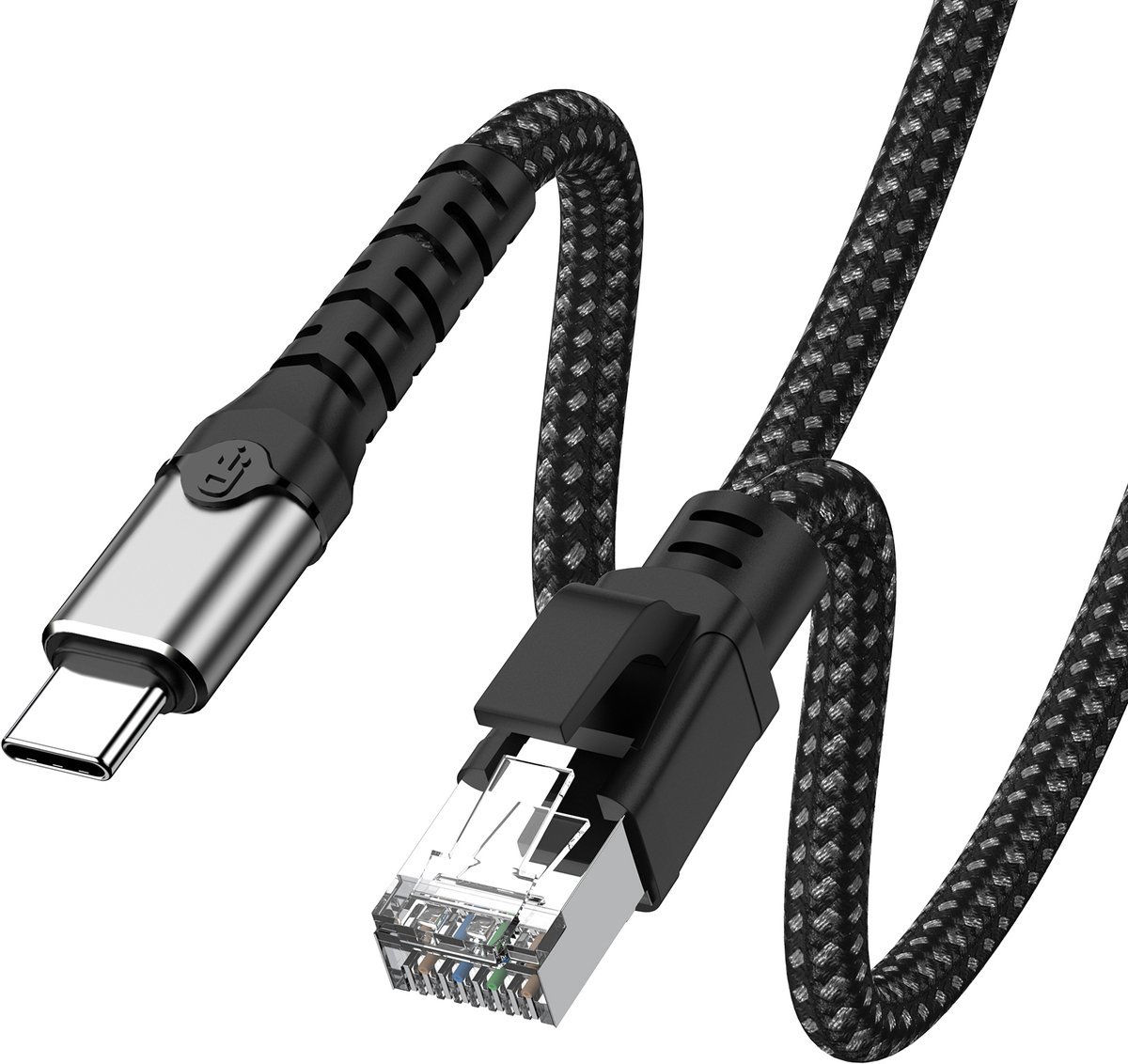 DrPhone NetCore 2.5G – USB-C naar RJ45 Ethernet Kabel – 2.5Gbps – Plug & Play – Nylon – 2m - Zwart