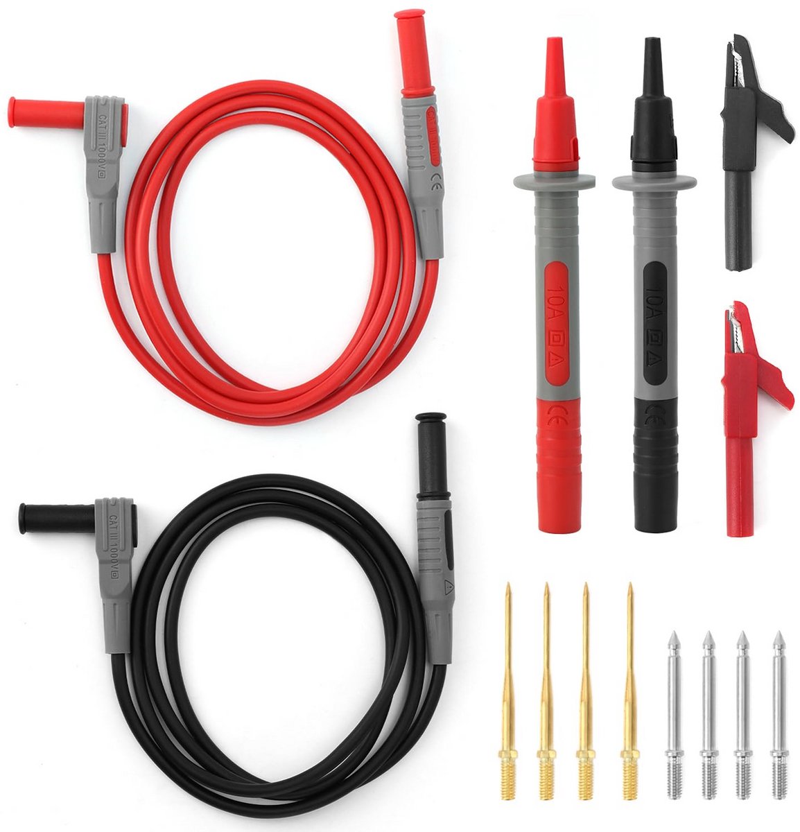 Multimeter Meetkabel Set met Bananenstekkers, Krokodillenklemmen en Verwisselbare Testpinnen