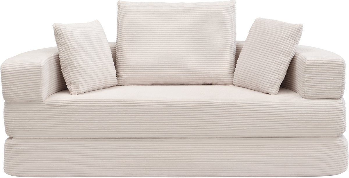 Veelzijdig vrijstaand opklapbaar slaapbankbed (Boneless Bank) – Ovaal bed met kussens, modulaire bank, katoenen fluweel stoffen bekleding (173 x 176 cm), geschikt voor appartementen, woonkamer, slaapkamer- Licht beige