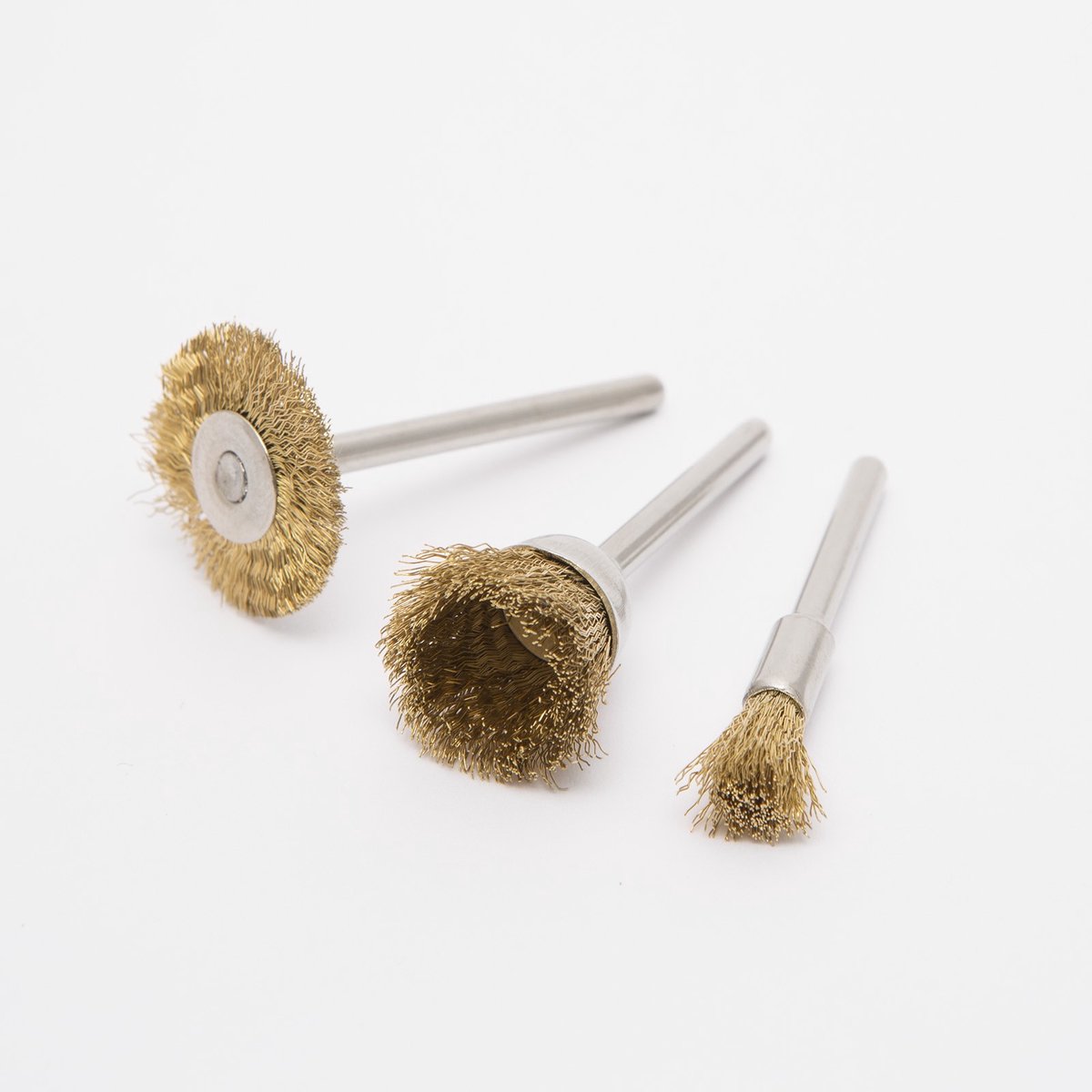 Messing Borstel Set - 3 Delige Borstelset Met Opspanstift Ø3,1mm - Max 28.000 RPM - Geschikt Voor Midi 10362 En Maxi 10363 Paneelboren - Reinigingsborstels Voor Precisiewerk - Verkoopeenheid 1 Set [10125-12]