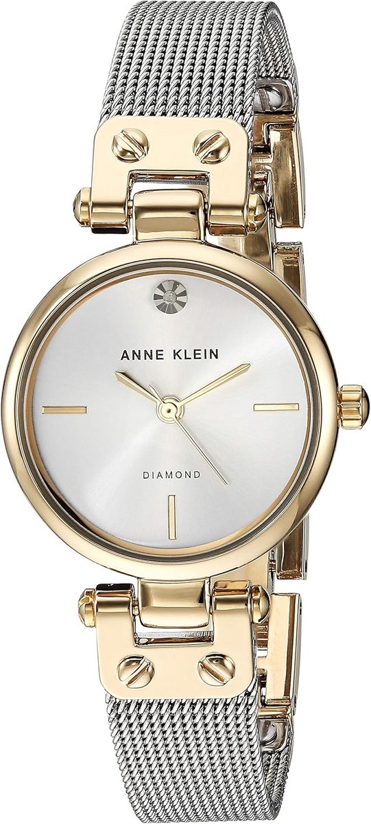 Diamanten wijzerplaat dameshorloge met goudkleurige mesh armband