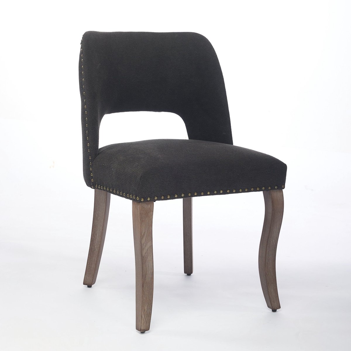 Merax Eetkamerstoelen Set Van 2 - Stoffen Bekleding (Chenille) - Gebogen Hoge Rugleuning - Massief Houten Poten - Klassieke Farmhouse Stijl - Zwart