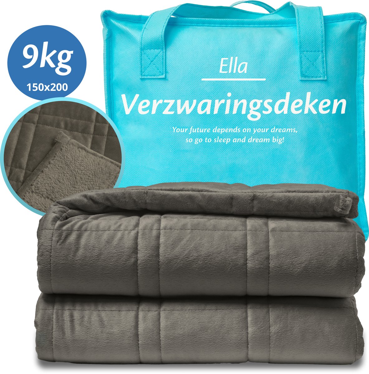 Ella Verzwaringsdeken 9 kg 150 x 200cm - Zwaartedeken Flanelfluweel & Sherpa - Weighted Blanket - Verzwaarde Deken OEKO-TEX - Grijs
