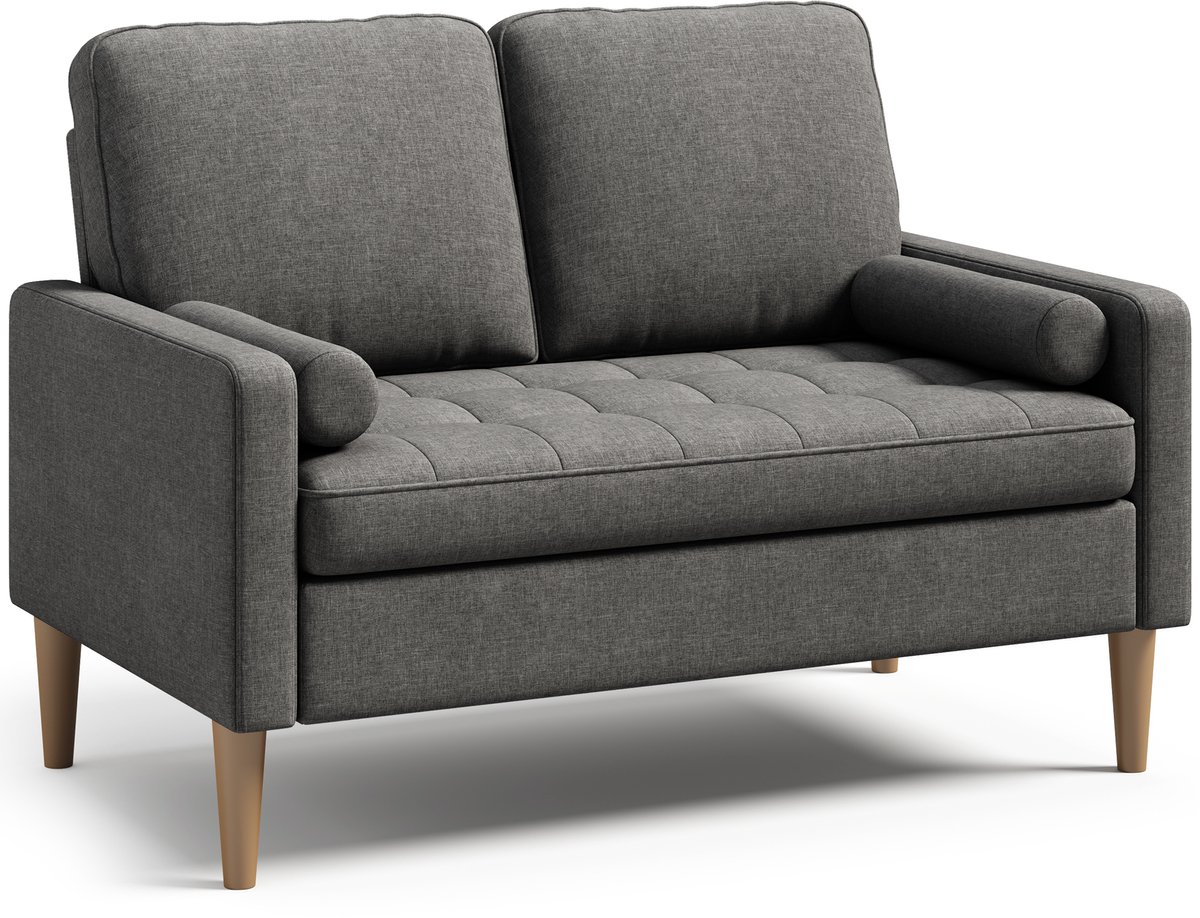 Xbro Zitbank，Moderne Kleine Bank met Verdikte Zitkussens en Rugkussens，Zitbank 2 zits met Ergonomische Armleuningen, Geschikt voor woonkamer, kantoor en appartement, 121 x 76 x 81 cm, Donkergrijs