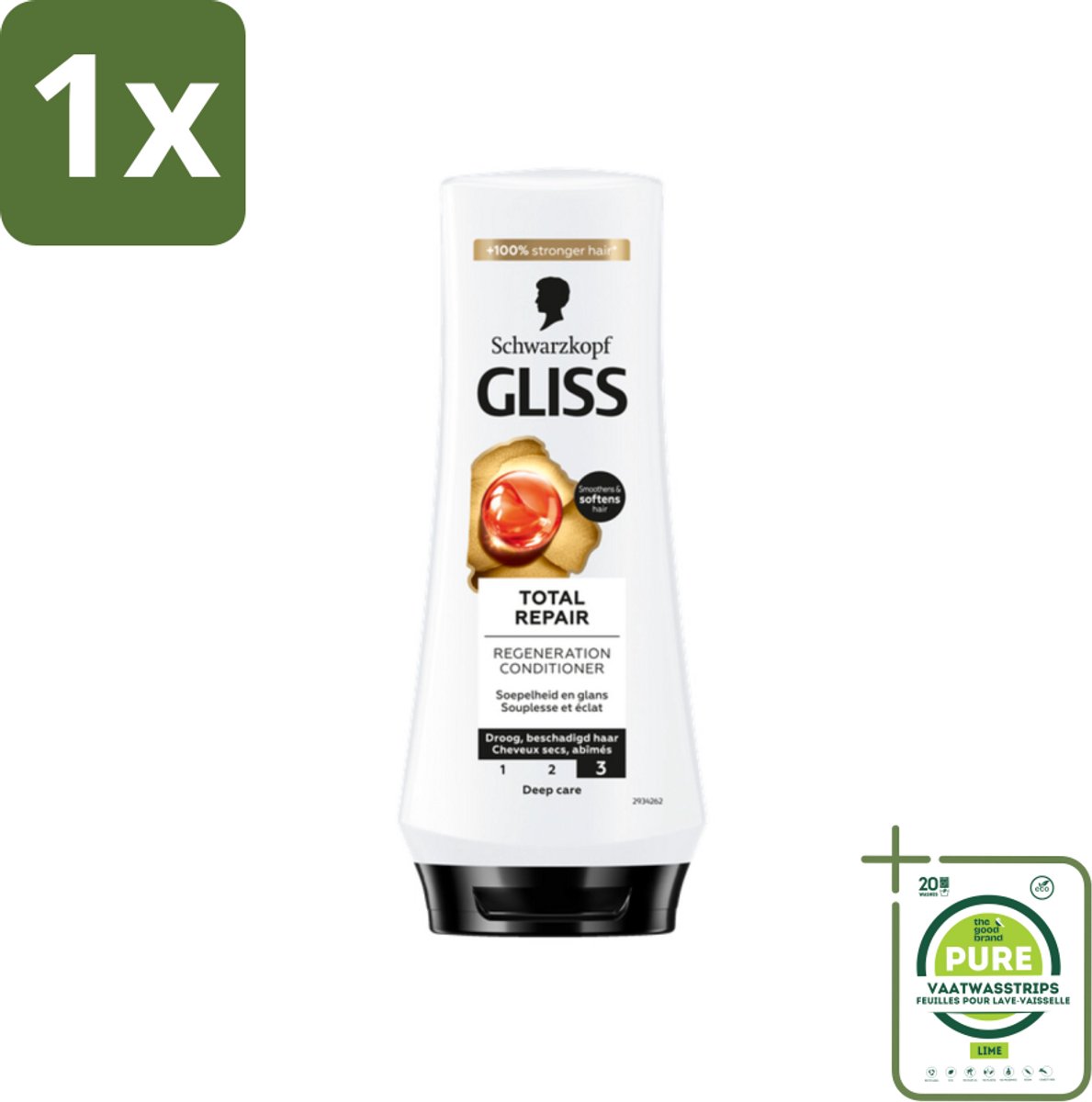 1 x Gliss - Hair Repair - Conditioner voor Totaal Herstel - 200 ml - Haar Conditioner - Haar Herstel - Droog Haar - Beschadigd Haar - Keratine Conditioner