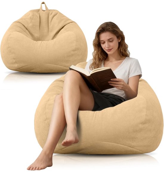 Unyqoos® Comfortabele en veelzijdige zitzakhoes voor binnen en buitengebruik, lichtbruin, 120*100*100 cm