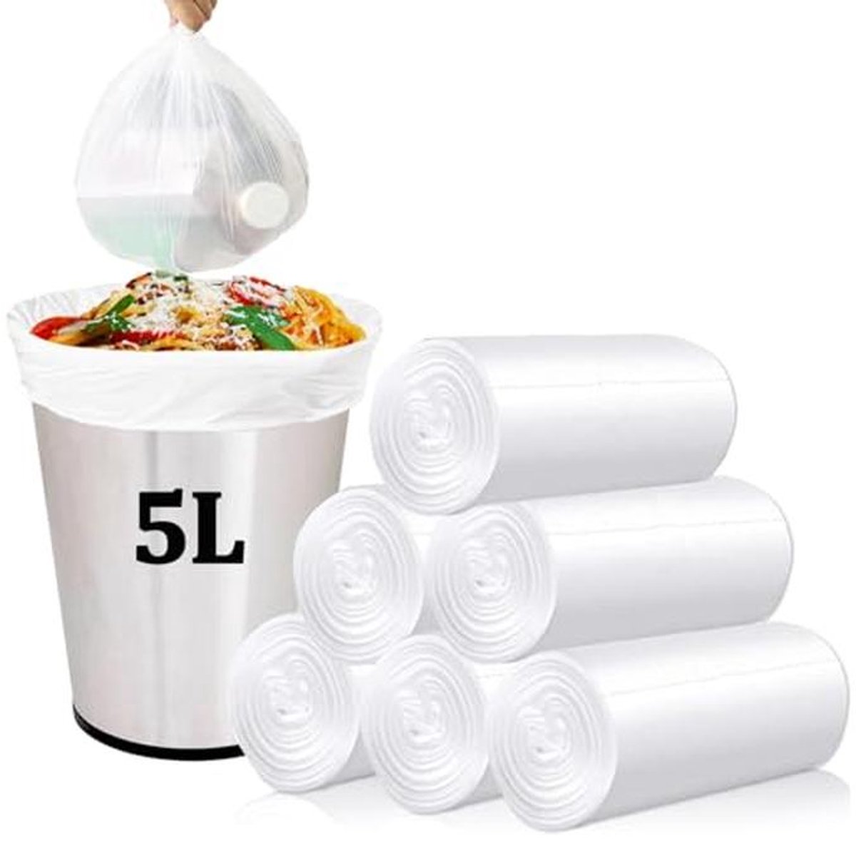 5L Kleine Vuilniszakken - 120 Stuks Pedaalemmer Voeringen voor Badkamer, Toilet, Slaapkamer, Keuken en Kantoor - Wit (40 x 45 cm)