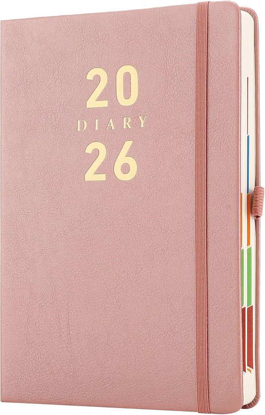 Dagboek 2026, A5 2026 Dagboek Dag Per Pagina, Dagplanner, Plan Uw Jaar Van Januari 2026 tot December 2026 met Maandelijkse Tabs, Kleurrijk Zijontwerp, Penlus en Achterzak (zwart