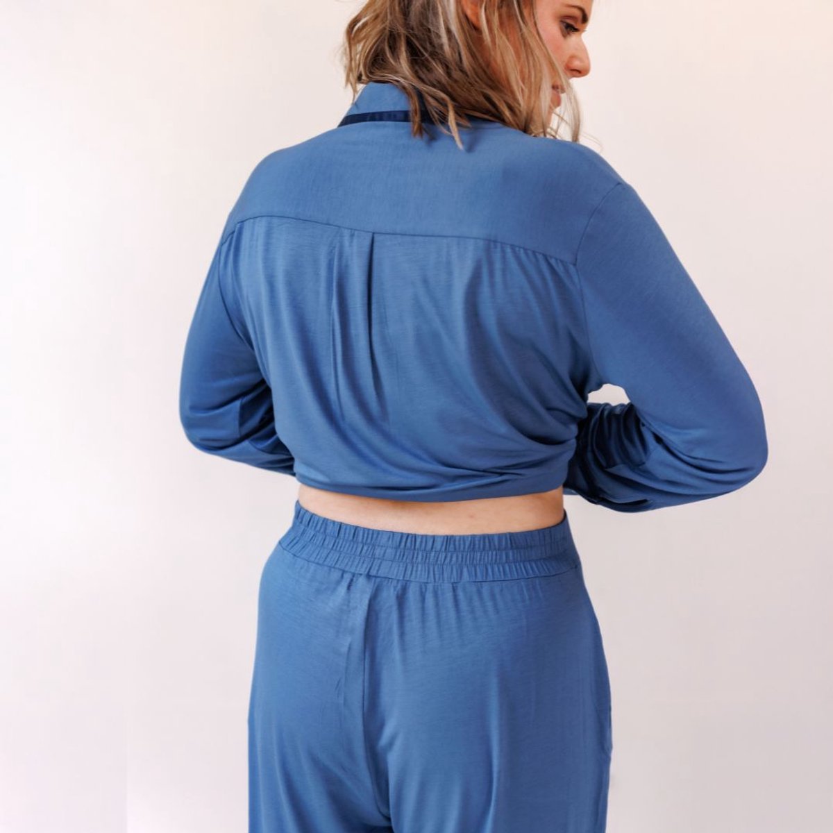 TENCEL Pyjama Set Lang Dames Donker Blauw - Maat XL
