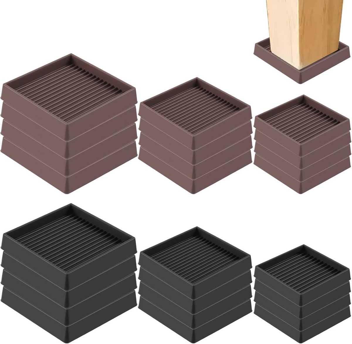 Antislip Rubberen Meubelcups - 4 Stuks 10 x 10 cm Vierkant - Voor Bed, Bank en Tafel