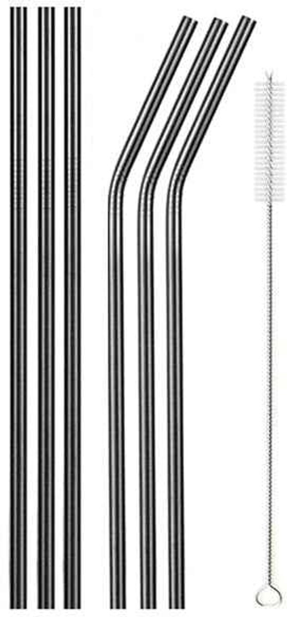 Gadgetpoint - Metalen/RVS Rietjes - Metal Straws - Cocktails - Drankjes - Milieuvriendelijk & Duurzaam - Set van 6 rietjes + schoonmaak borstel - Zwart