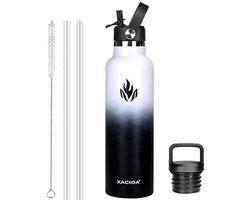 XACIOA Drinkfles van roestvrij staal, 500 ml, 750 ml, 1 l, lekvrij, thermosfles met rietje, BPA-vrij, vaatwasmachinebestendig, voor volwassenen, dubbelwandig, voor sport, fitness, gym