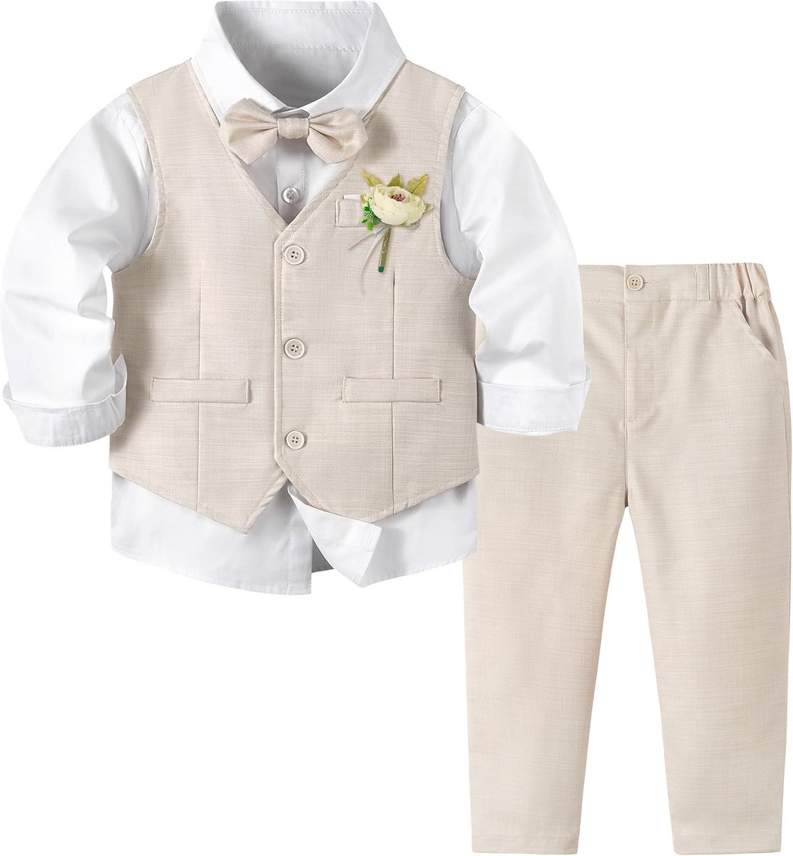 Formele Baby Jongens Kostuum Set 4-Delig: Vest, Overhemd, Stropdas & Lange Broek voor Bruiloft & Ceremonie