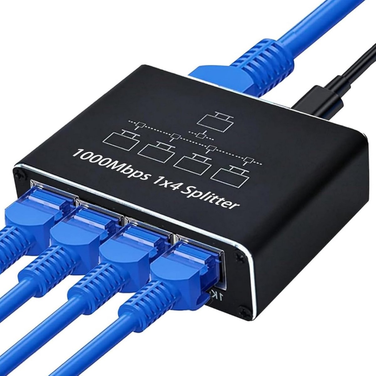 LAN-splitter 1 tot 4 - Ethernet splitter voor Cat6/7/8-kabels met 1000 Mbit/s, netwerkswitch voor vier apparaten