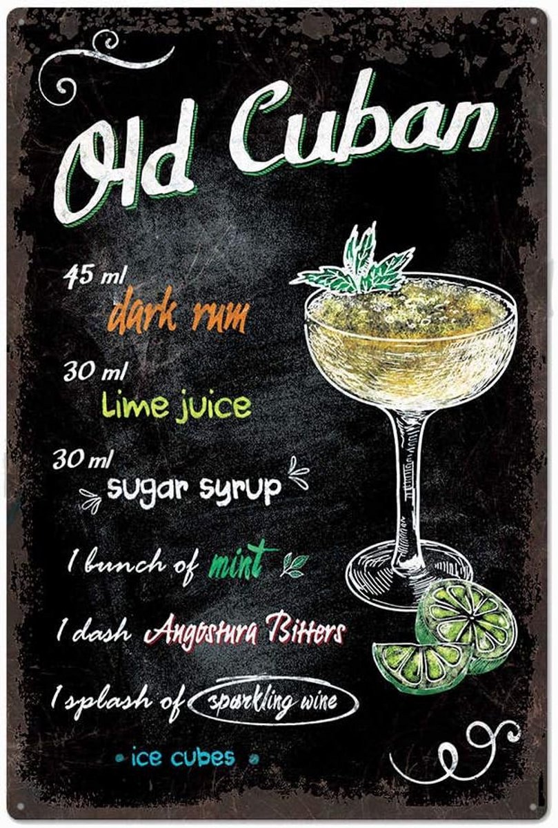 Vintage Design Cocktail Recept Wanddecoratie