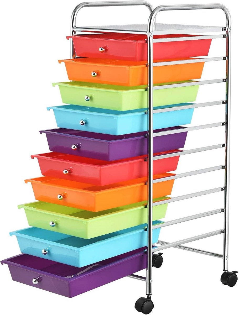 Opbergwagen met 10 Lades - Multifunctionele Trolley voor Kantoor, School en Onderweg