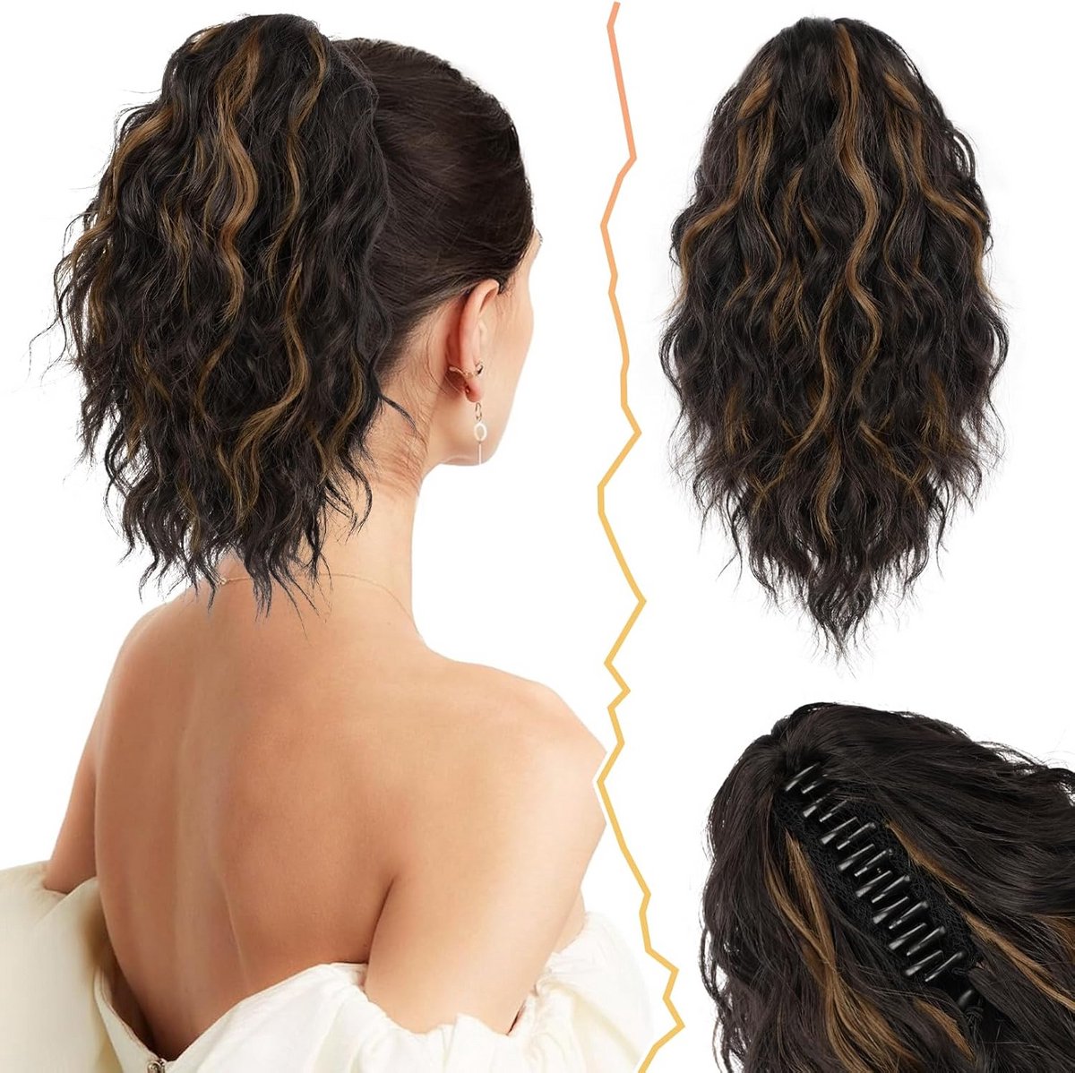 Korte Golvende Paardenstaart Clip-In Extensions 30 cm Volumineus Synthetisch Haarstuk