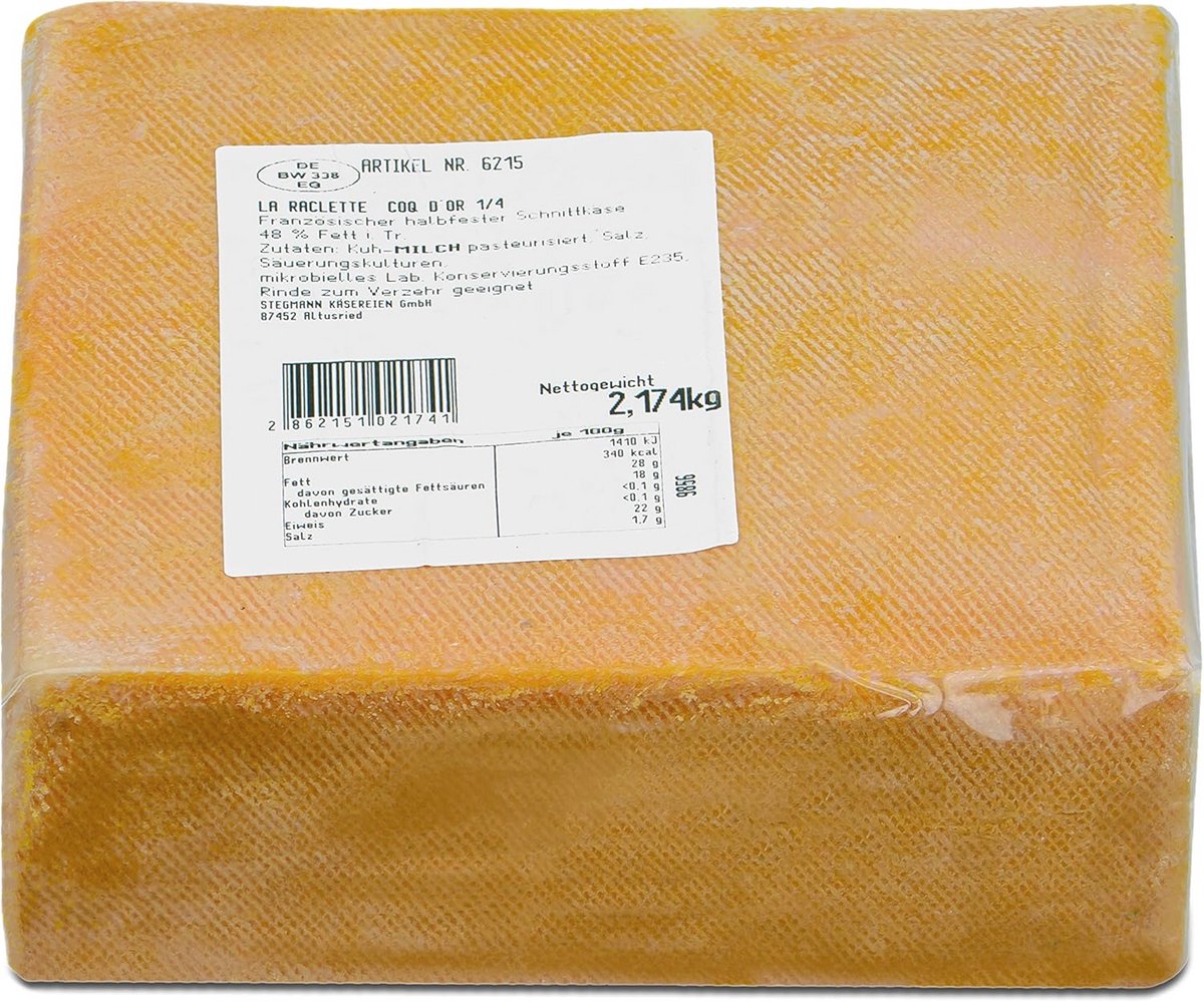 Raclette-kaas 1 4 2 kg Franse halfvaste snijkaas voor gourmetten en fondue Glutenvrij en vegetarisch
