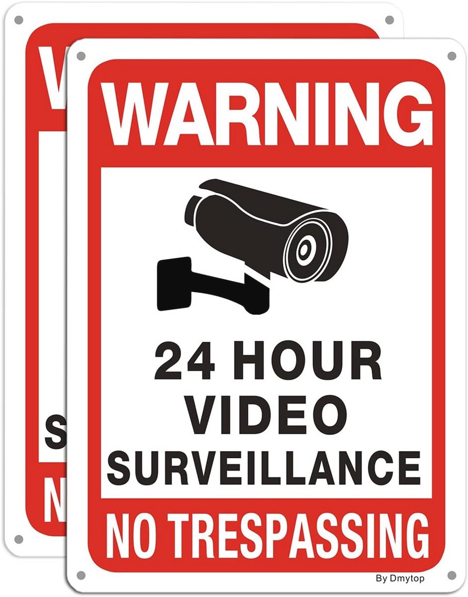24 uur videobewaking waarschuwingsbord voor CCTV camera's - Aluminium, weerbestendig, eenvoudig te monteren